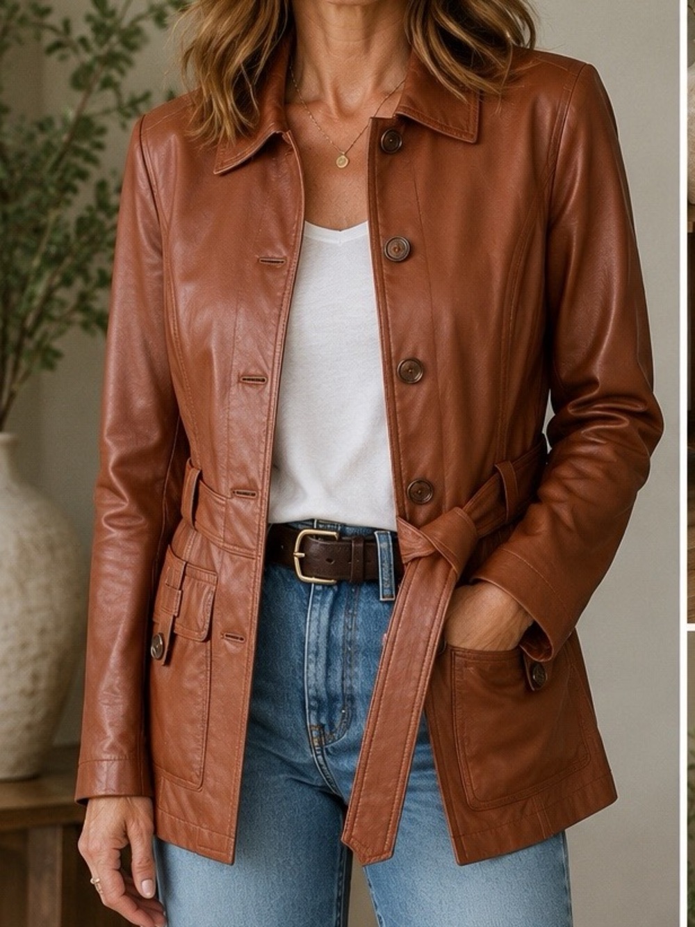 Brooks Brothers Vintage Leather Jacket Belted Pockets Retro Size 12 Caramel